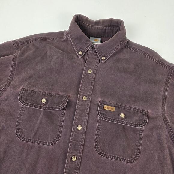 Carhartt Shirt Mens Extra Large Purple Faded Button Down Workwear Double Pocket - Picture 3 of 12